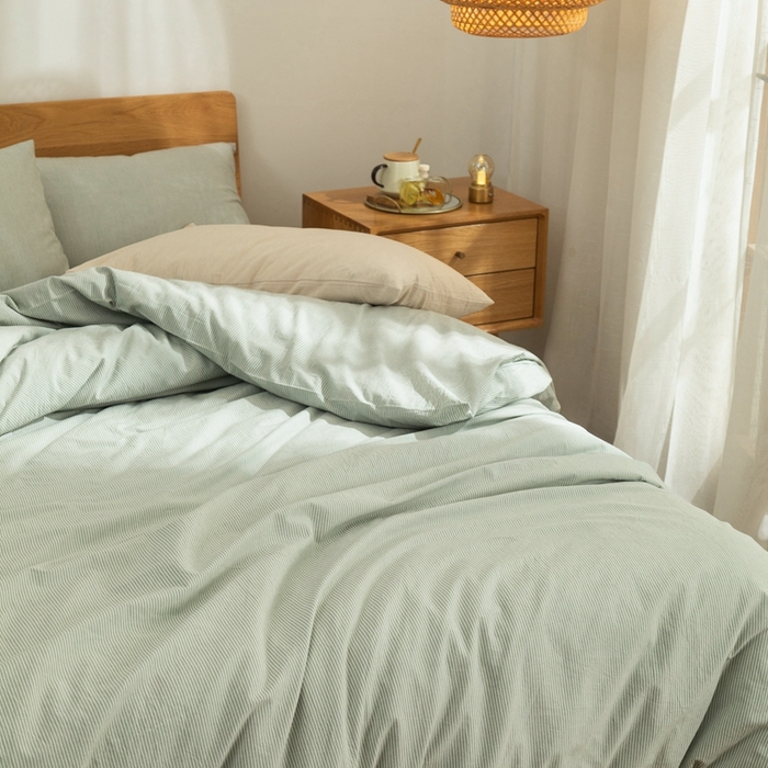 91家纺网 家纺一手货源 找家纺 玖弘家居 2025新款水洗棉单被套 绿密条