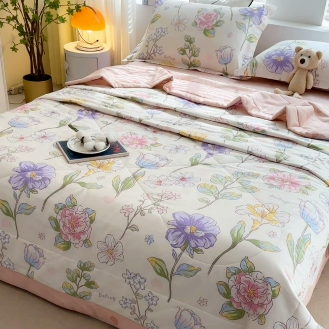 91家纺网 家纺一手货源 找家纺 欧夏家纺 2025新款里外全棉印花夏被100%新疆棉花 彩云涧