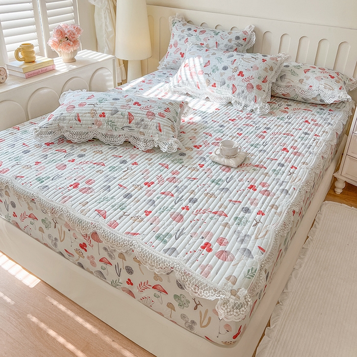 91家纺网 家纺一手货源 找家纺 麒豆豆 2025新款天丝印花床笠 蘑菇森林