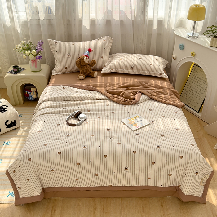 91家纺网 家纺一手货源 找家纺 芯恋家居 2025新款针织棉双层纱夏被夏被四件套 波比熊