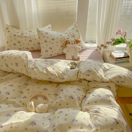 91家纺网 家纺一手货源 找家纺 （总）悦织湾家纺 2025新款A类有氧针织棉印花四件套印花轻奢时尚学生宿舍单双人床上用品四件套