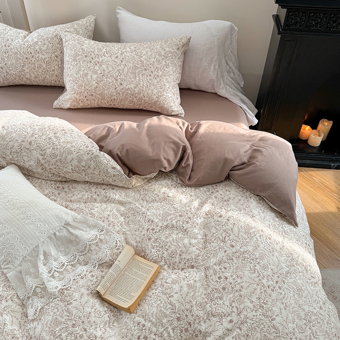 91家纺网 家纺一手货源 找家纺 2025新款全棉有氧双层纱四件套-碎花系列 月满西楼