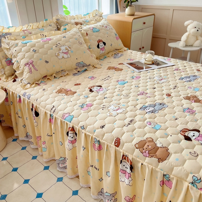 91家纺网 家纺一手货源 找家纺 情煊家纺 2025新款全棉印花小清新夹棉枕套 好奇狗