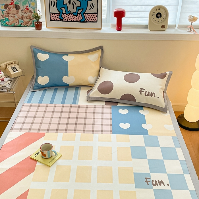 91家纺网 家纺一手货源 找家纺 川悦生活 2025新款大版凉感冰丝席三件套 格语