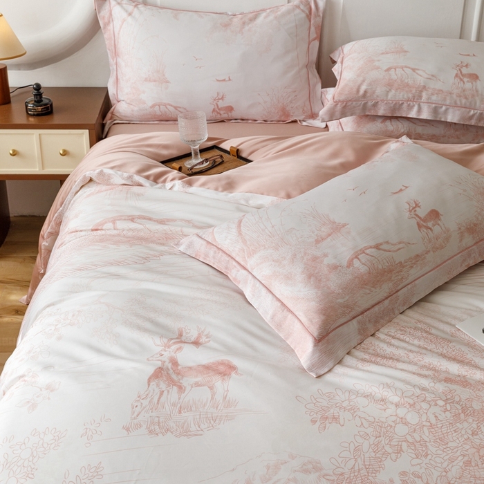 91家纺网 家纺一手货源 找家纺 金奇达2025新款【休闲午后】-轻氧水光莱赛尔四件套（标准号全网控价（折后券后）不低于258） 路易莎-粉