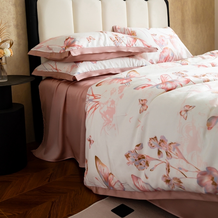 91家纺网 家纺一手货源 找家纺 金奇达2025新款【曼妙庄园】-轻氧水光天丝棉四件套（标准号全网控价（折后券后）不低于268） 忆蝶