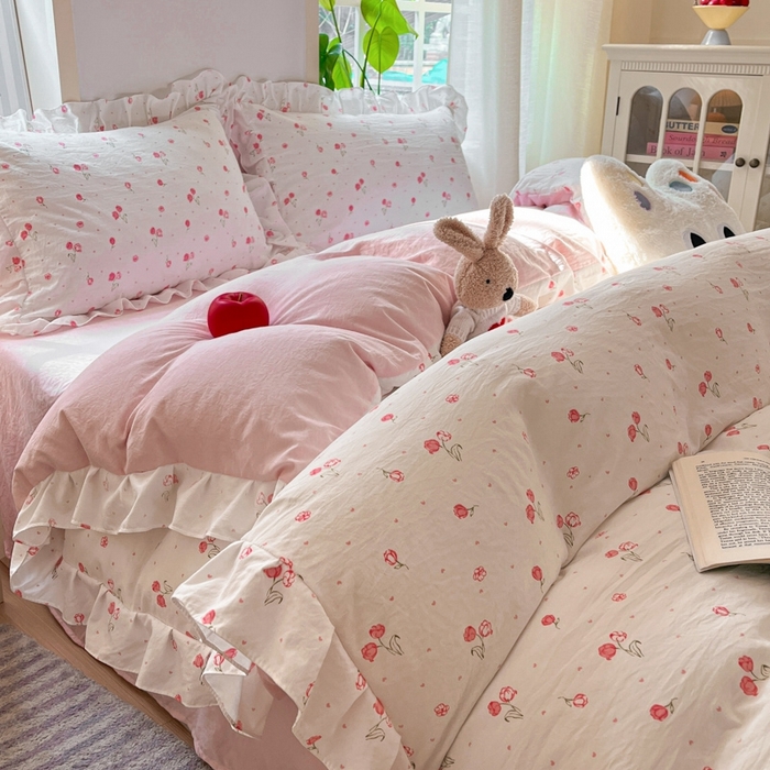 91家纺网 家纺一手货源 找家纺 雨帆家纺2025新款水洗棉印花四件套 花香四季