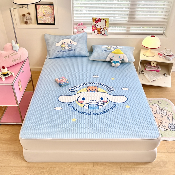 91家纺网 家纺一手货源 找家纺 金爱家 2025新款正版三丽鸥凉感乳胶凉席 汽水玉桂狗