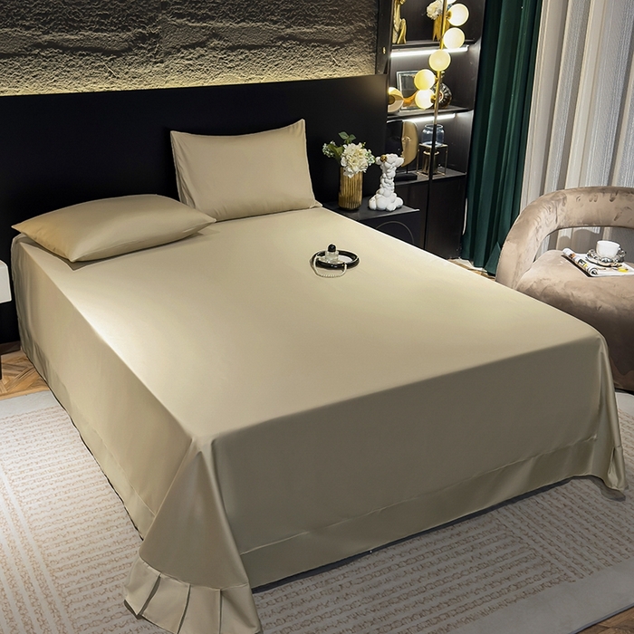 91家纺网 家纺一手货源 找家纺 氧家2025新款60支全棉贡缎纯色四件套 香槟金