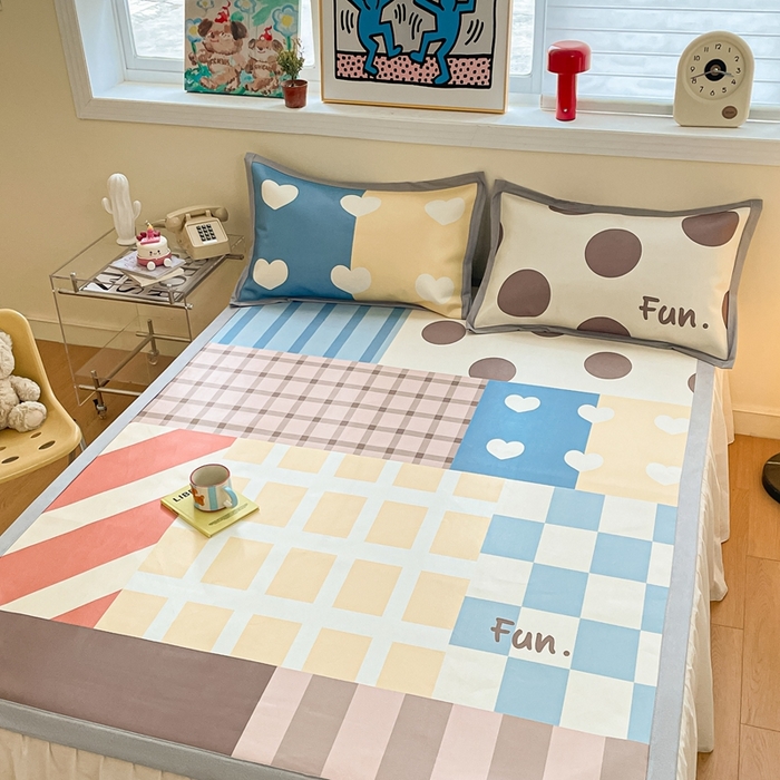 91家纺网 家纺一手货源 找家纺 川悦生活 2025新款大版凉感冰丝席三件套 格语