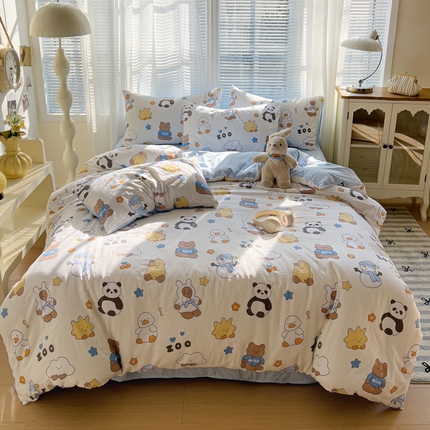 91家纺网 家纺一手货源 找家纺 悦织湾家纺2025新款高克重卡通水洗棉印花四件套学生宿舍单双人床上用品三四件套 卡通-动物乐园