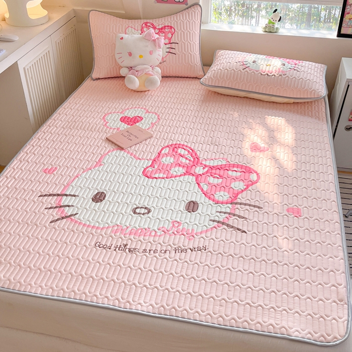 91家纺网 家纺一手货源 找家纺 金爱家 2025新款正版三丽鸥凉感乳胶凉席 粉梦kt