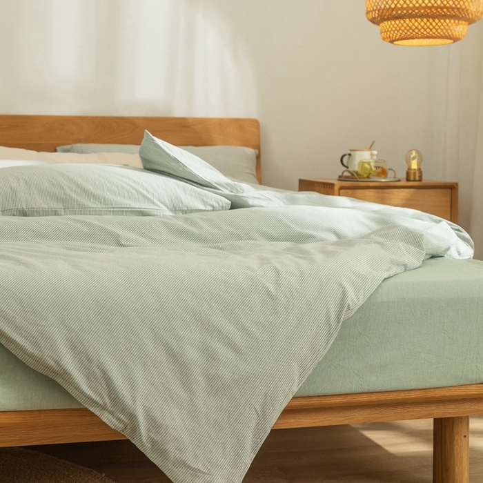 91家纺网 家纺一手货源 找家纺 玖弘家居 2025新款水洗棉单被套 绿密条