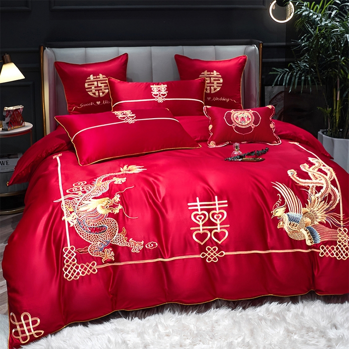 91家纺网 家纺一手货源 找家纺 甜咪咪婚庆 2025新款纯棉全棉面料刺绣结婚 婚庆 四件套 多件套  小红书推荐热款 龙凤添喜