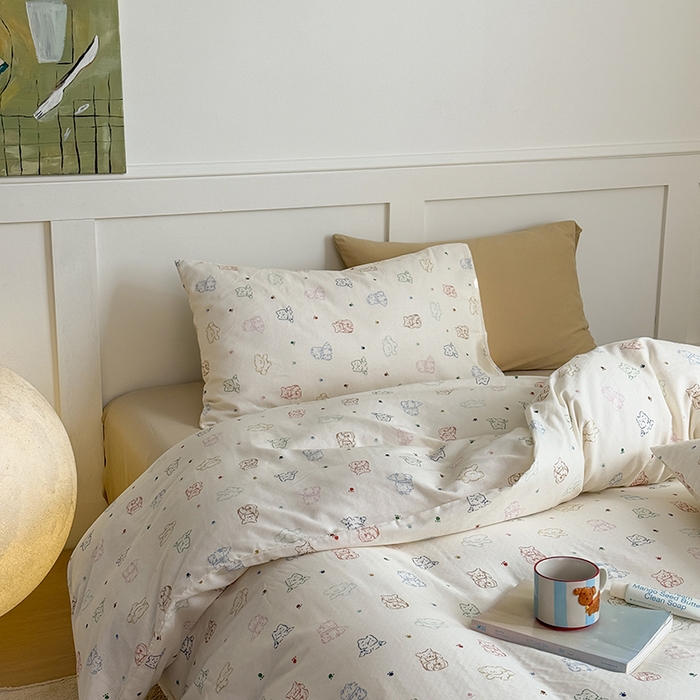 91家纺网 家纺一手货源 找家纺 2025新品全棉A类双层纱卡通风系列四件套 萌爪暖窝