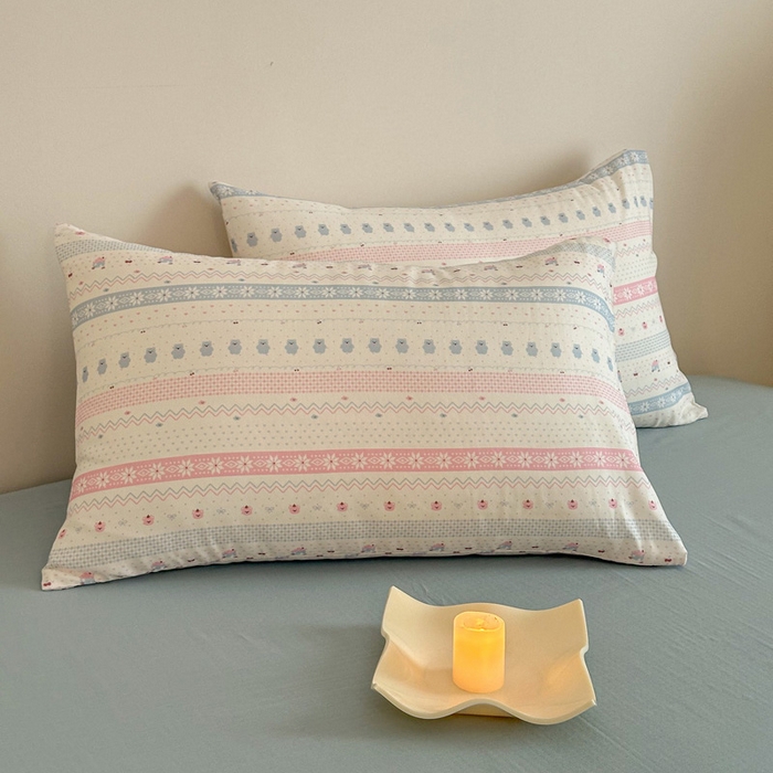 91家纺网 家纺一手货源 找家纺 塞纳 2026新款.全棉有氧双层纱四件套-场景二-觅可-粉