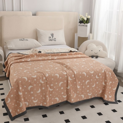 鸣升家纺 2025新款a类全棉三层纱多功能毛巾被盖毯床单夏被空调被 星月粉