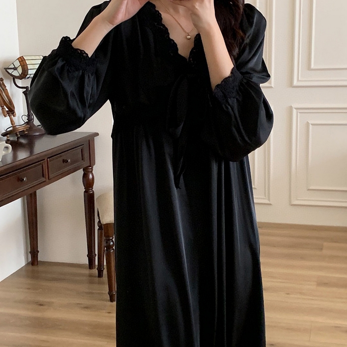 91家纺网 家纺一手货源 找家纺 妍景家居生活馆 2025新款冰丝蝴蝶结裙 黑色