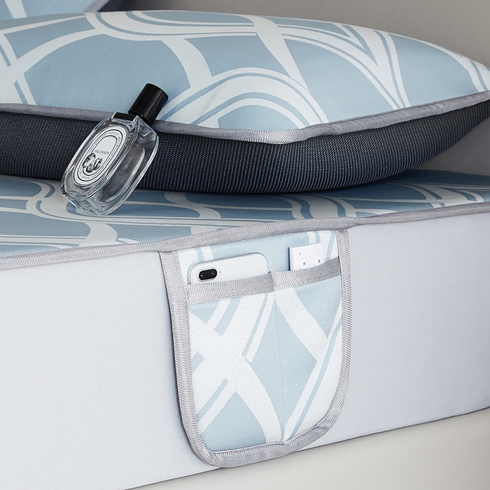 91家纺网 家纺一手货源 找家纺 千朵森 2025新款冰岛冰感丝床笠款凉席三件套-风格一 冰岛-晴空蓝