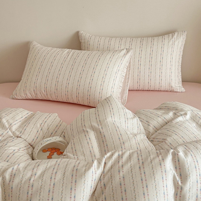 91家纺网 家纺一手货源 找家纺 塞纳 2026新款.全棉有氧双层纱四件套-场景二-绛妍-米