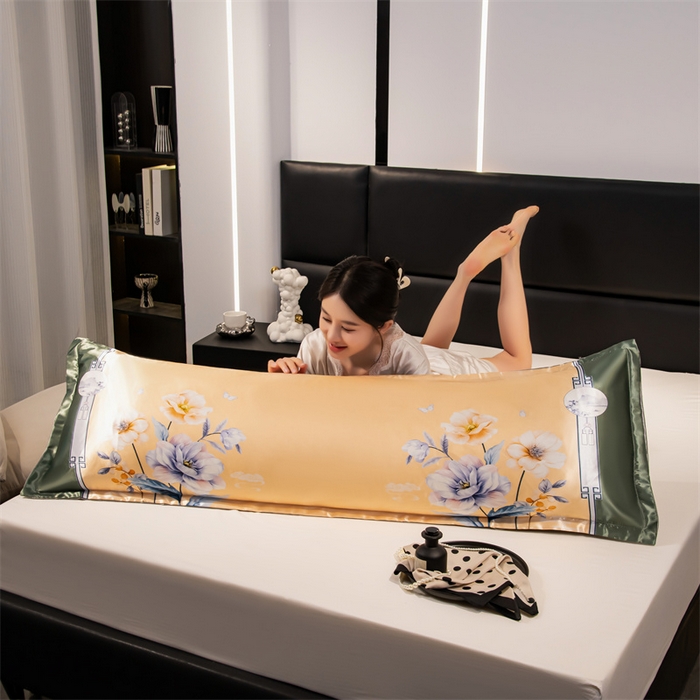 91家纺网 家纺一手货源 找家纺 梦舒羽 2025新款可水洗冰丝双人枕套凉爽情侣枕头套枕芯套 暗香