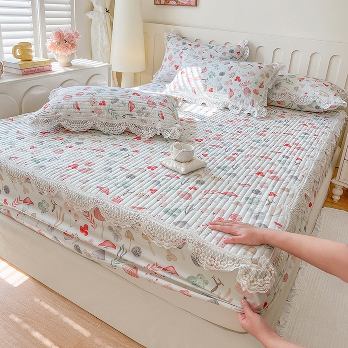 91家纺网 家纺一手货源 找家纺 麒豆豆 2025新款天丝印花床笠 蘑菇森林