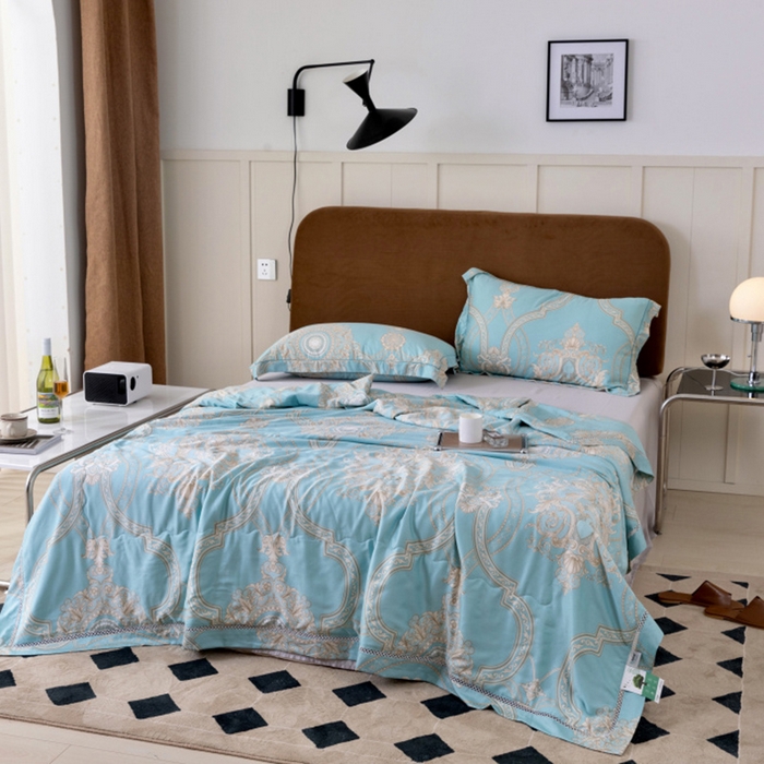 91家纺网 家纺一手货源 找家纺 棉生活家纺 2025新款春夏莫代尔天丝夏被 斯卡纳绿