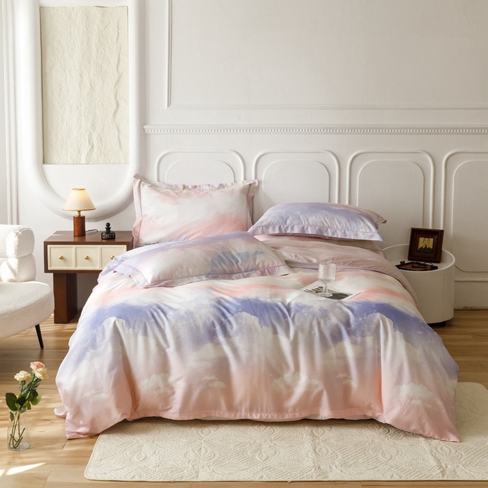 91家纺网 家纺一手货源 找家纺 金奇达2025新款【休闲午后】-轻氧水光莱赛尔四件套（标准号全网控价（折后券后）不低于258） 梦幻云彩