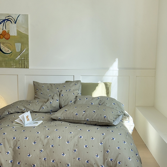 91家纺网 家纺一手货源 找家纺 2025新品全棉A类双层纱卡通风系列四件套 奶酪狗