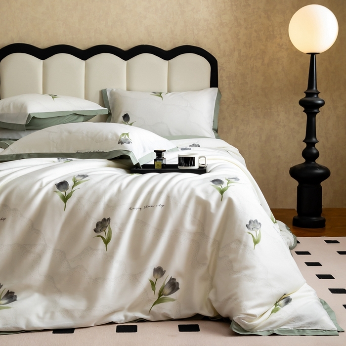 91家纺网 家纺一手货源 找家纺 金奇达2025新款【曼妙庄园】-轻氧水光天丝棉四件套（标准号全网控价（折后券后）不低于268） 玫瑰花语-森绿