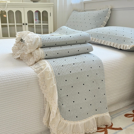 91家纺网 家纺一手货源 找家纺 （总）美优兰 2025全棉法式花边双层纱水洗棉花床盖三件套（提供买家秀）