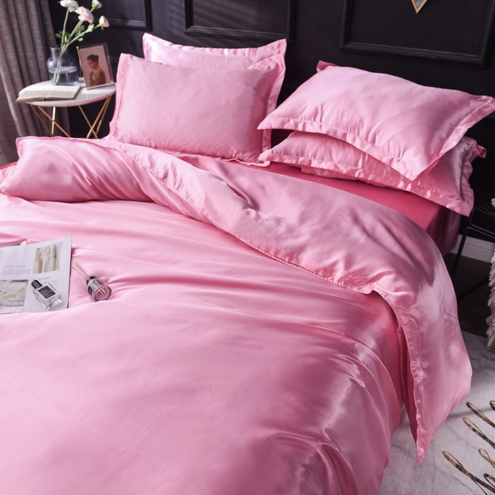 91家纺网 家纺一手货源 找家纺 经年 2025年特价款丝绸水洗冰丝四件套-四件套 直播爆款 粉色