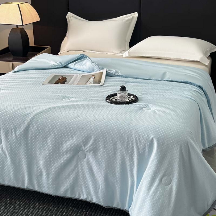 91家纺网 家纺一手货源 找家纺 鑫琪莱 2025新款提花花边大豆夏被夏凉被空调被 星海-蓝