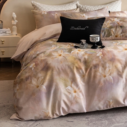 佳汐蓝家纺 2025新款春夏100贡缎长绒棉数码印花四件套 夏薇