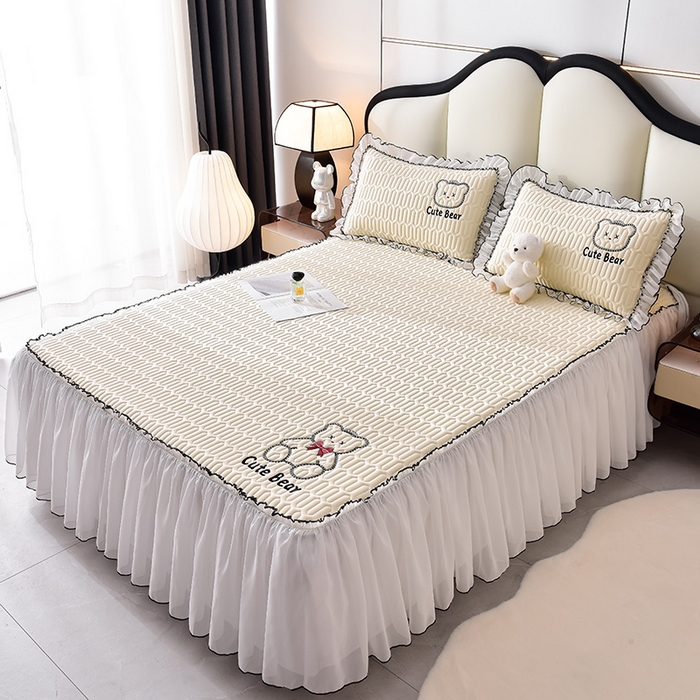 91家纺网 家纺一手货源 找家纺 炫拼家纺 2025新款coco熊床裙款乳胶凉席 coco熊-玉石白