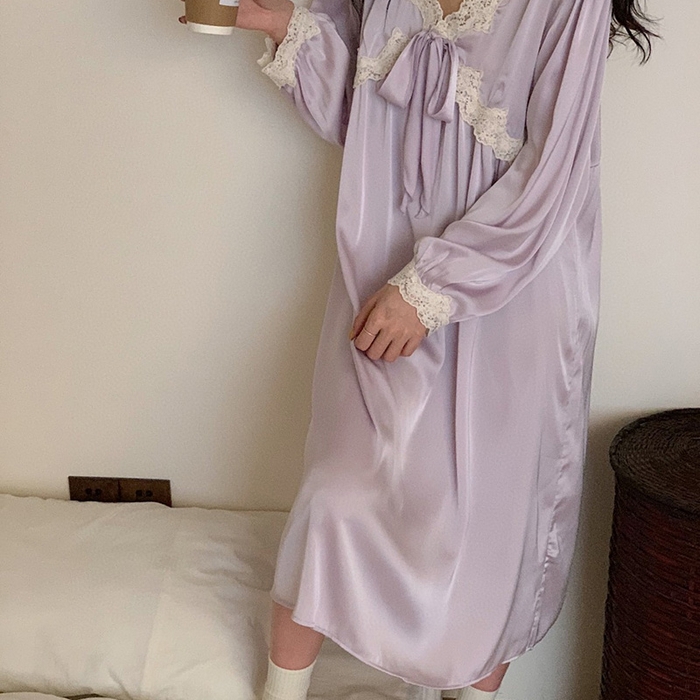 91家纺网 家纺一手货源 找家纺 妍景家居生活馆 2025新款冰丝蝴蝶结裙 紫色