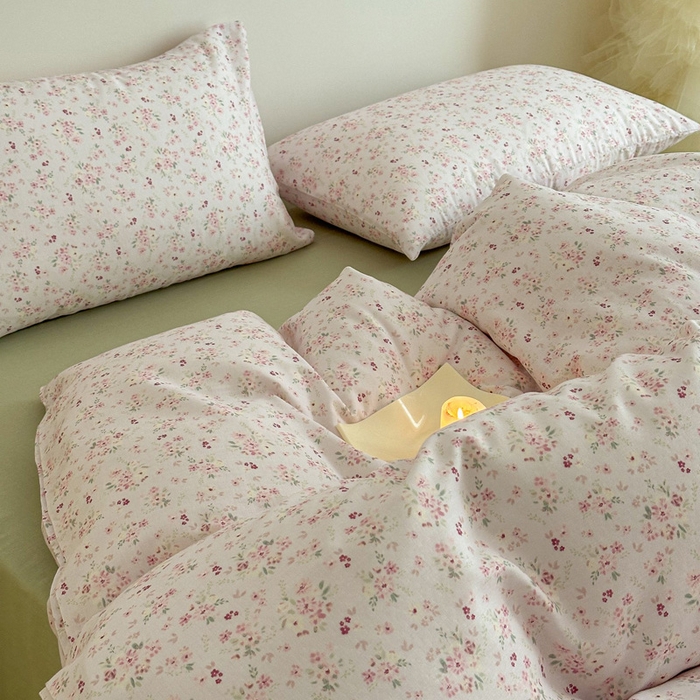 91家纺网 家纺一手货源 找家纺 塞纳 2026新款.全棉有氧双层纱四件套-场景二-拾秋-米粉