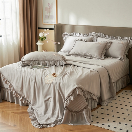 恒爱家纺2025新款莫代尔柔情似水多功能夏被床盖四件套			 			 绅士灰