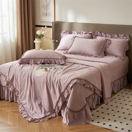 恒爱家纺2025新款莫代尔柔情似水多功能夏被床盖四件套			 			 香芋紫