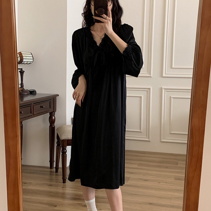 91家纺网 家纺一手货源 找家纺 妍景家居生活馆 2025新款冰丝蝴蝶结裙 黑色