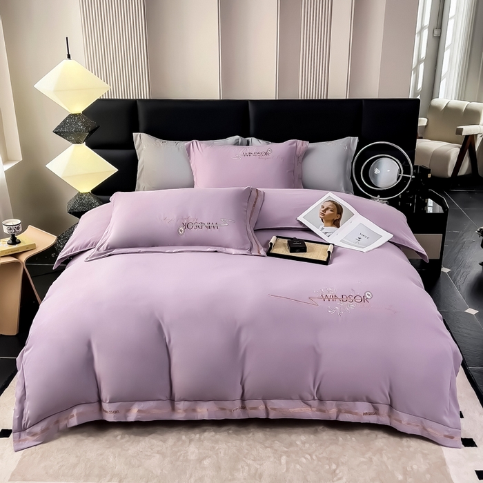 91家纺网 家纺一手货源 找家纺 （总）曲之慕 2025新品四季款高端刺绣四件套简约可水洗轻奢纯色刺绣四件套--蒂尔