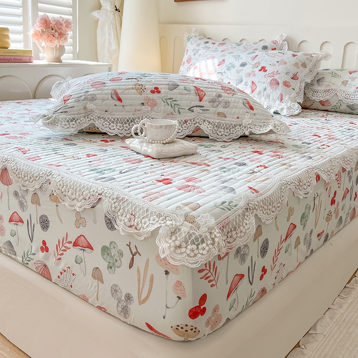 91家纺网 家纺一手货源 找家纺 麒豆豆 2025新款天丝印花床笠 蘑菇森林