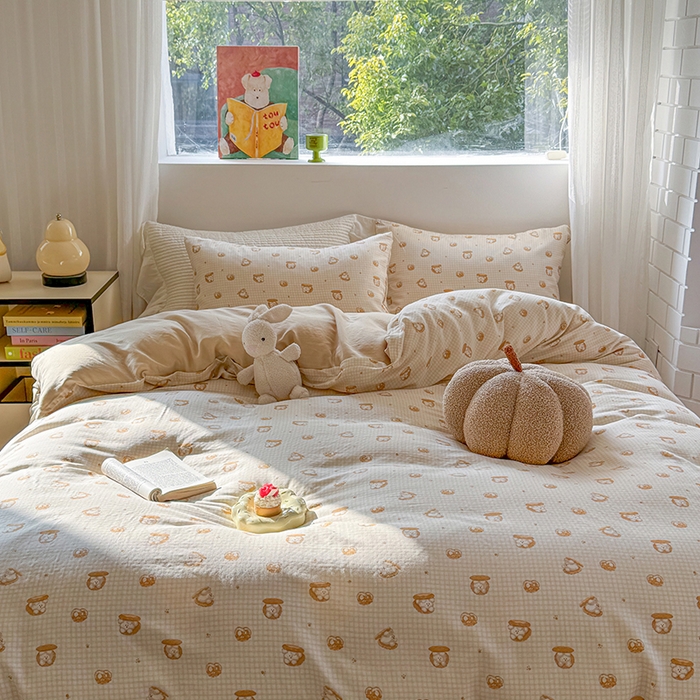 91家纺网 家纺一手货源 找家纺 （总）2025新款全棉有氧双层纱四件套-卡通系列