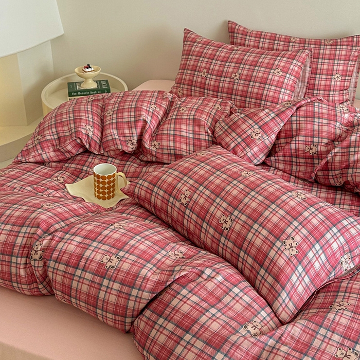 91家纺网 家纺一手货源 找家纺 塞纳 2026新款.全棉有氧双层纱四件套-场景二-禧可-红