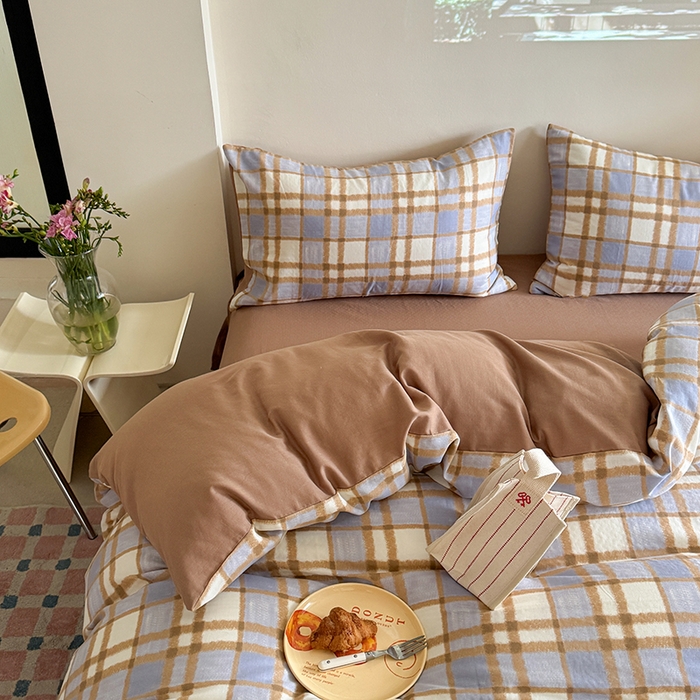 91家纺网 家纺一手货源 找家纺 2025新款全棉有氧双层纱四件套-简约系列 格调-蓝