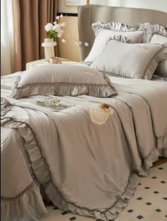 91家纺网 家纺一手货源 找家纺 恒爱家纺  2025新款莫代尔柔情似水多功能夏被床盖四件套			 			 绅士灰