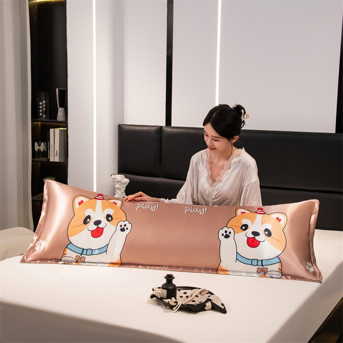 91家纺网 家纺一手货源 找家纺 梦舒羽 2025新款可水洗冰丝双人枕套凉爽情侣枕头套枕芯套 可爱汪