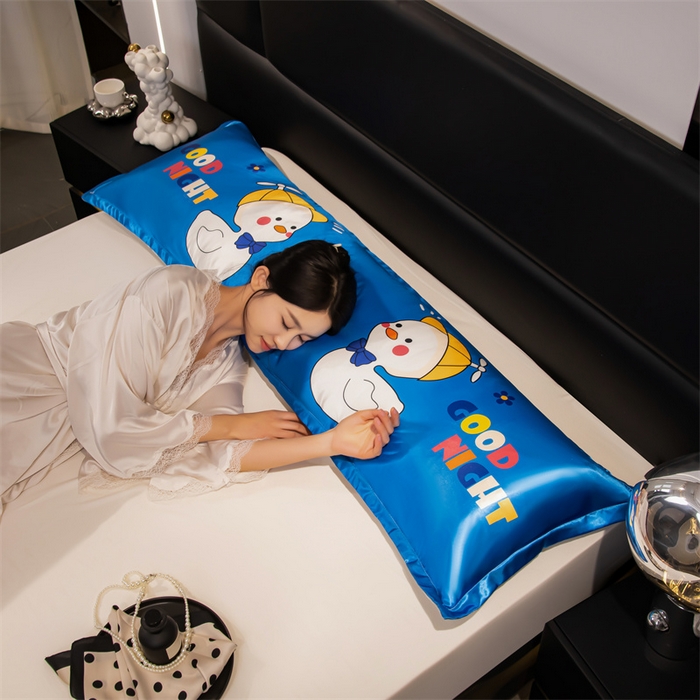 91家纺网 家纺一手货源 找家纺 梦舒羽 2025新款可水洗冰丝双人枕套凉爽情侣枕头套枕芯套 萌小鸭