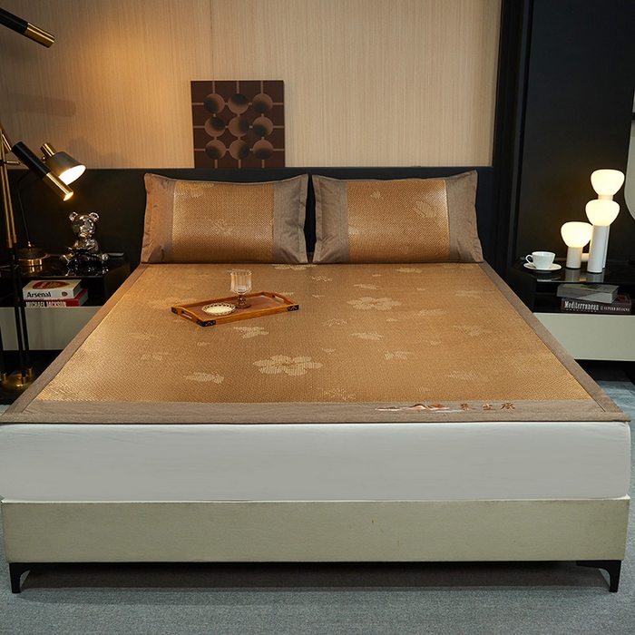 91家纺网 家纺一手货源 找家纺 青雅席业 2025新款3D复合提花清凉冰藤席-花语系列 花语-咖