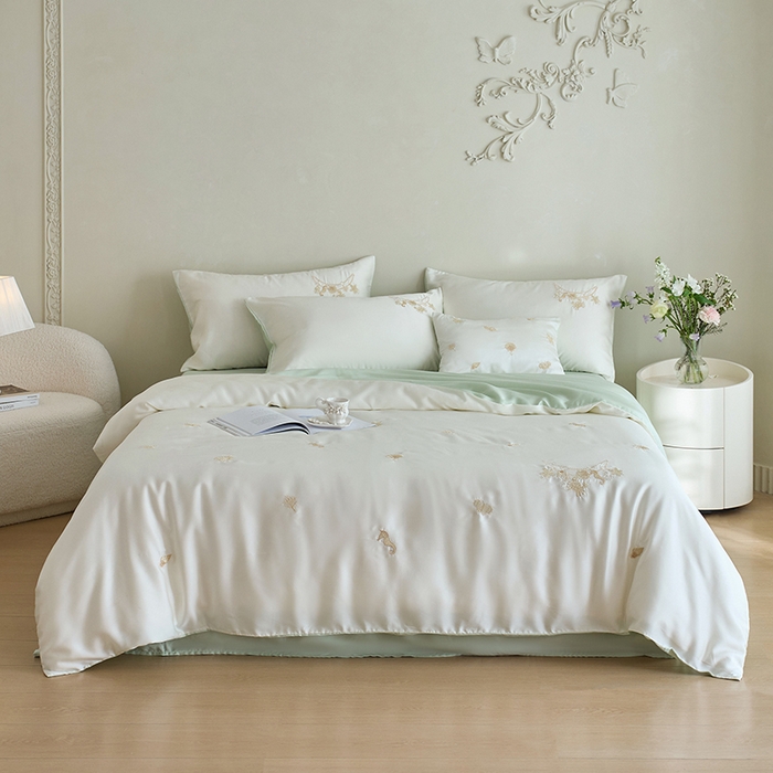 91家纺网 家纺一手货源 找家纺 千朵森 2025新款60s奥地利进口兰精天丝四件套-星慕 星慕-莱茵绿